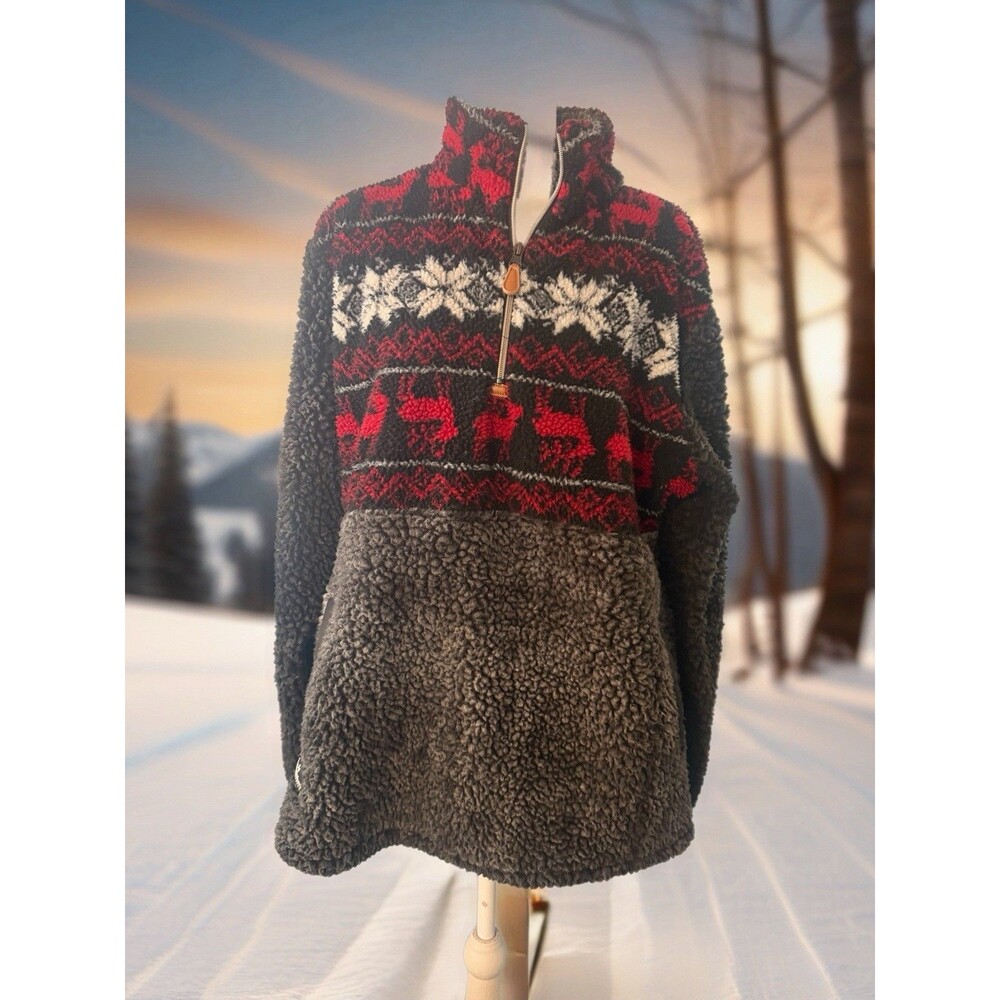 Simply Southern Deer snowflake fair isle Sherpa Pullover